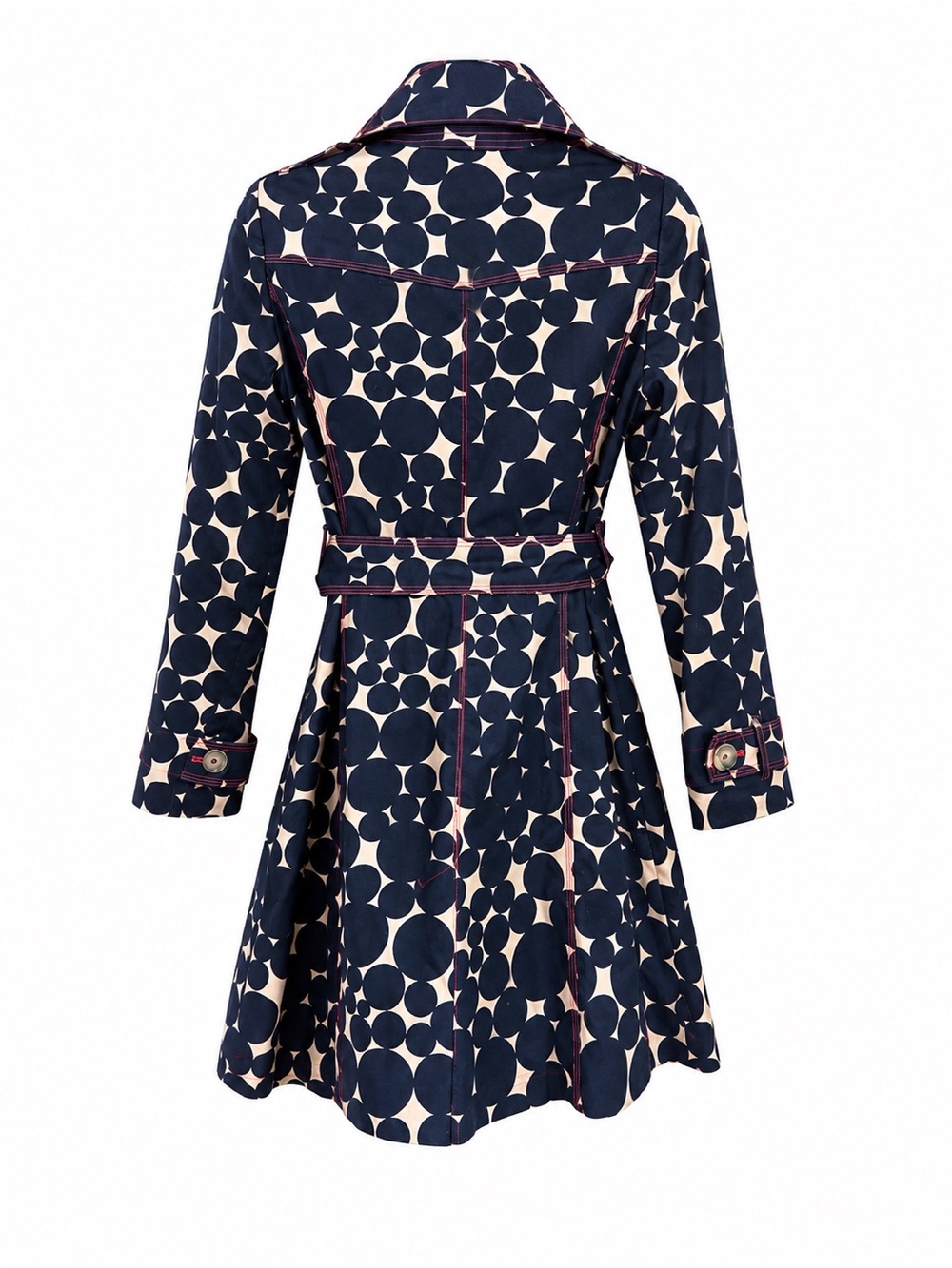 Boden Navy Polka Dot Belted Trench Coat Red Lining US 8 - Picture 3 of 10